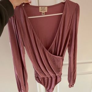 Pink surplice ribbed thong bodysuit XS brand new